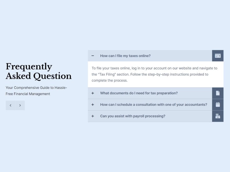 Icon Accordion with Financial Management FAQs